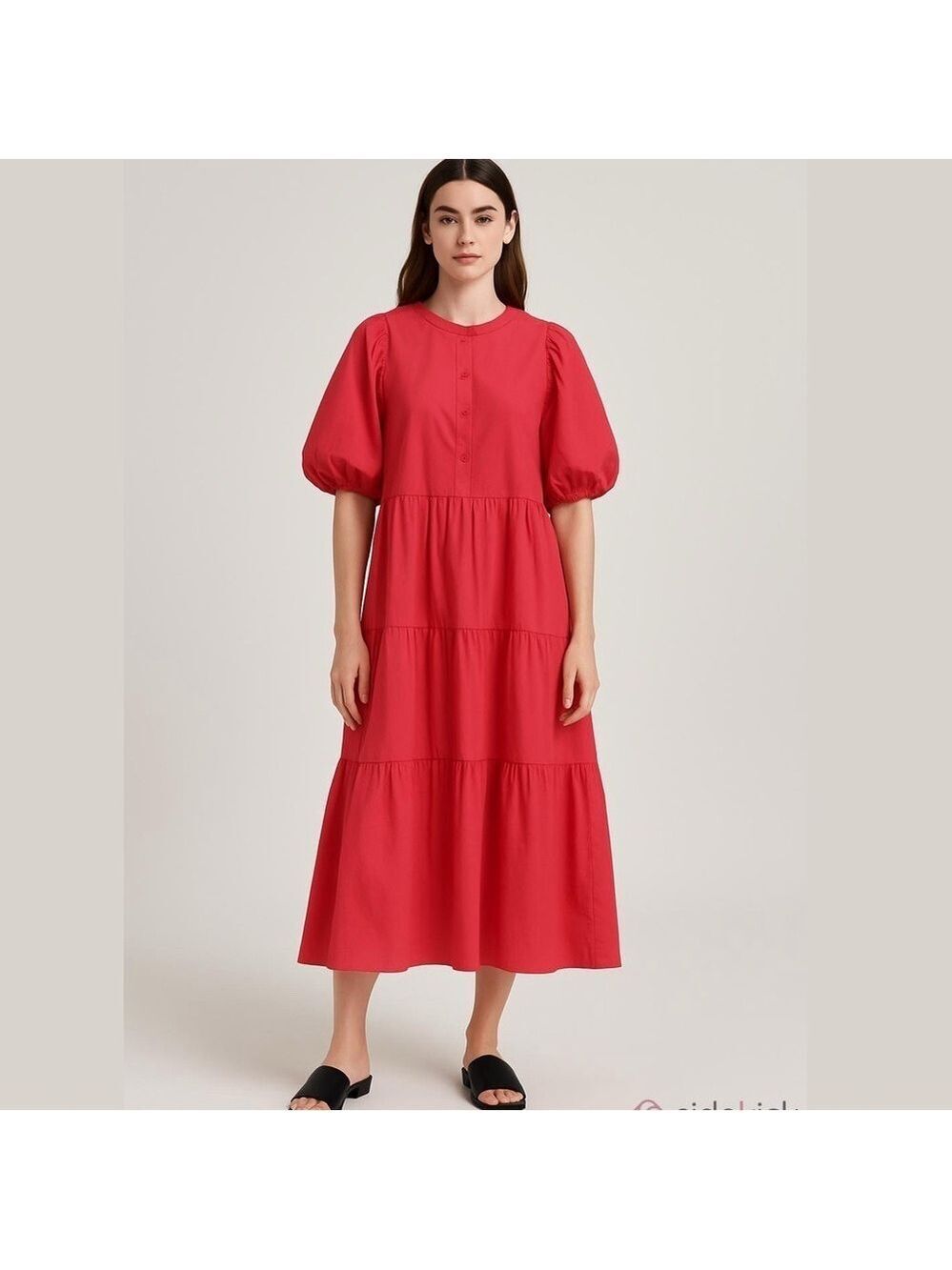 Ann Taylor Loose Fit Tiered Voluminous Maxi Cotton Blend Dress Fuchsia Sz XL
